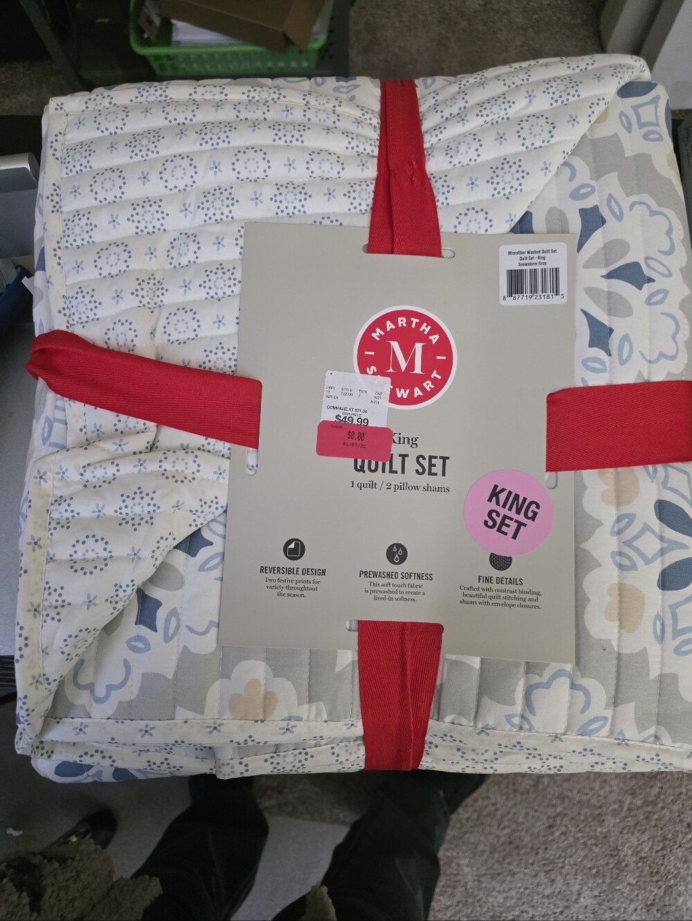 Martha Stewart Blue and Gray Quilted King Set with Neutral Accents